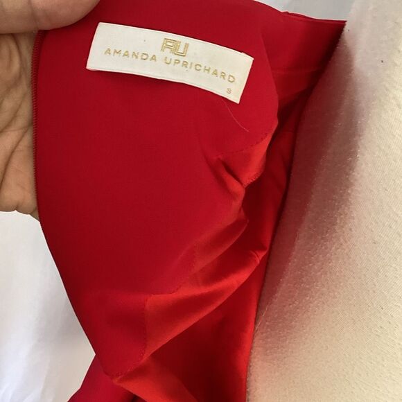 Amanda Uprichard Red Lined Sheath Dress Bell Slit Sleeves Women’s Small - Picture 7 of 8